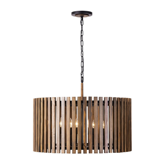 Varaluz 387P08MBW Eight Light Pendant, Matte Black/Medium Walnut