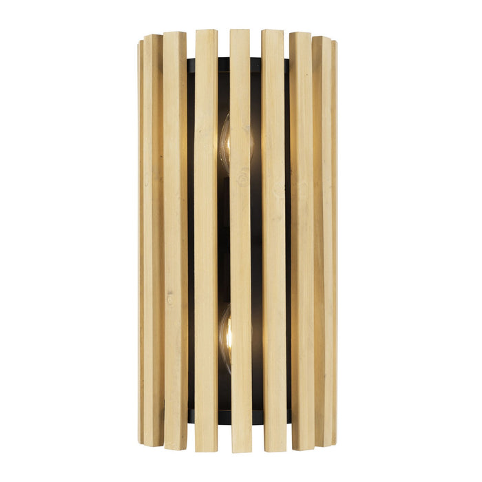 Varaluz 387W02MBH Two Light Wall Sconce, Matte Black/Honey Blonde