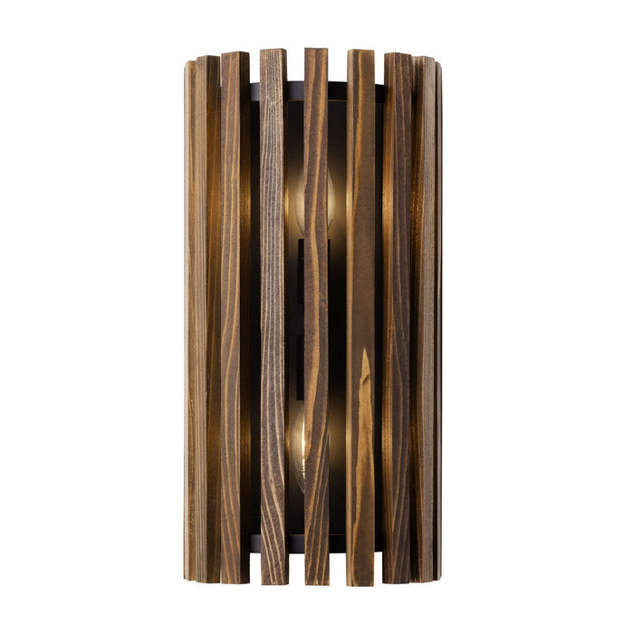 Varaluz 387W02MBW Two Light Wall Sconce, Matte Black/Medium Walnut