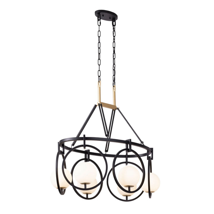 Varaluz 388N06MBFG Six Light Linear Pendant, Matte Black/French Gold