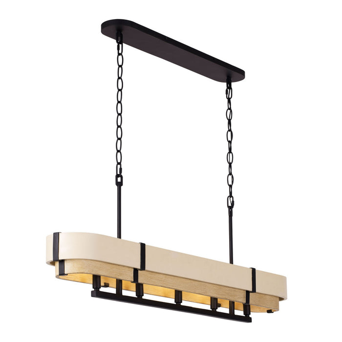 Varaluz 389N05MBHN Five Light Linear Pendant, Matte Black/Honey/Medium Oak
