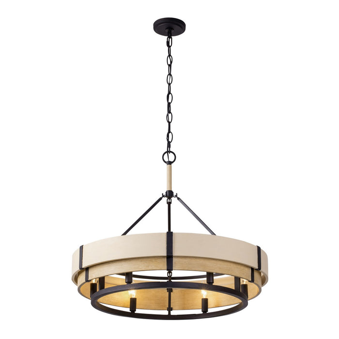 Varaluz 389P06MBHN Six Light Pendant, Matte Black/Honey/Medium Oak