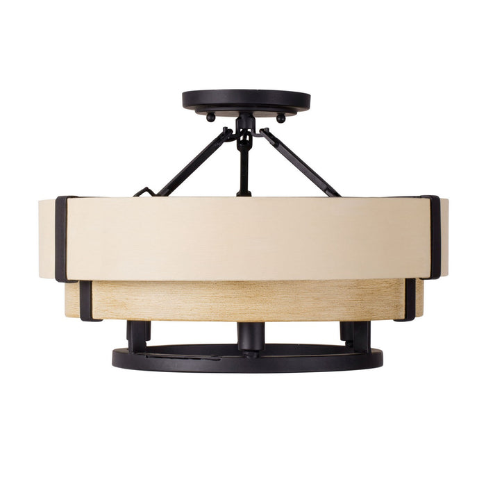 Varaluz 389S03MBHN Three Light Semi-Flush Mount, Matte Black/Honey/Medium Oak