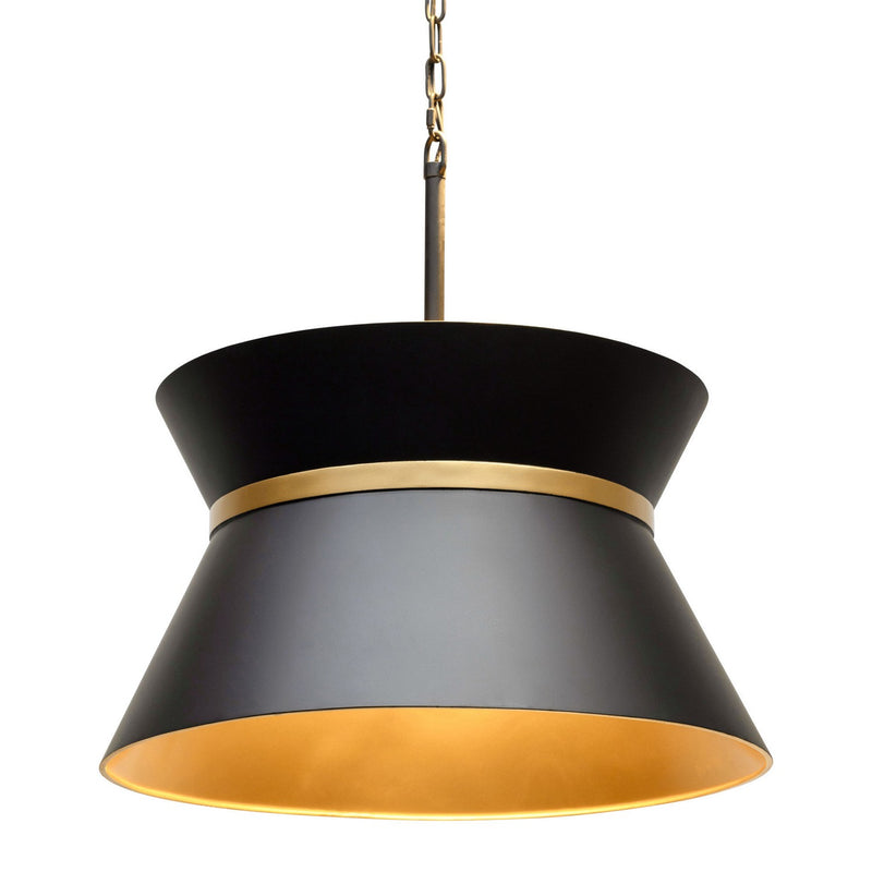 Varaluz 390P04MBFG Four Light Pendant, Matte Black/French Gold
