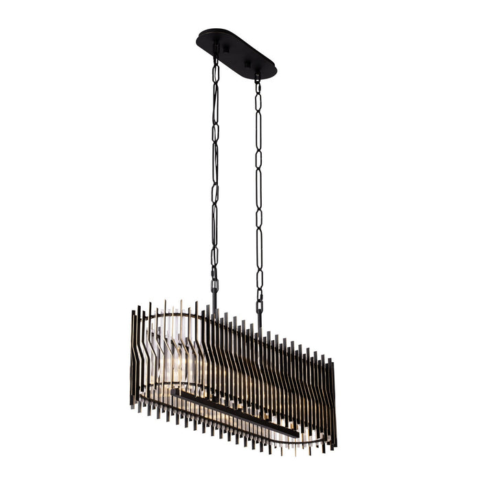 Varaluz 393N05MBFG Five Light Linear Pendant, Matte Black/French Gold