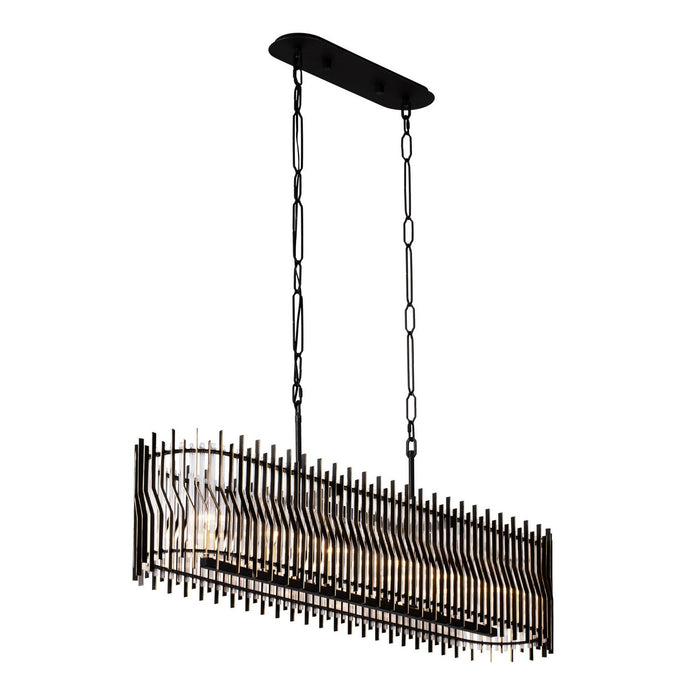 Varaluz 393N06MBFG Six Light Linear Pendant, Matte Black/French Gold