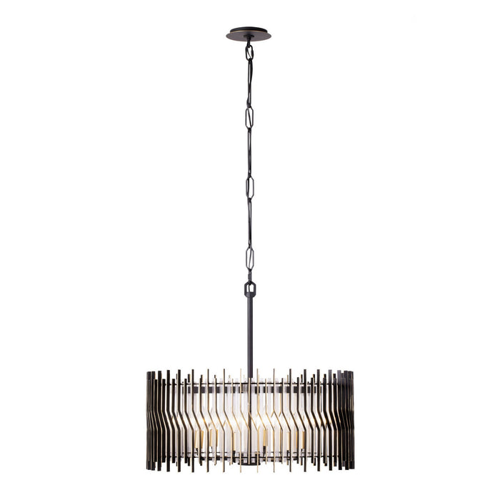 Varaluz 393P06MBFG Six Light Pendant, Matte Black/French Gold