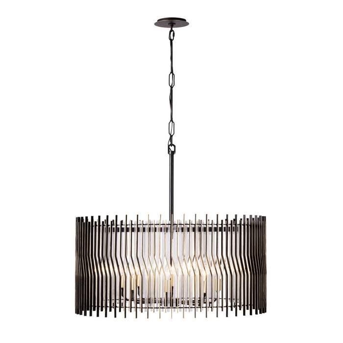 Varaluz 393P08MBFG Eight Light Pendant, Matte Black/French Gold