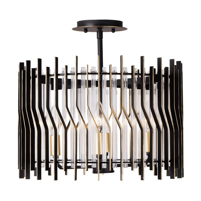 Varaluz 393S04MBFG Four Light Semi-Flush Mount, Matte Black/French Gold