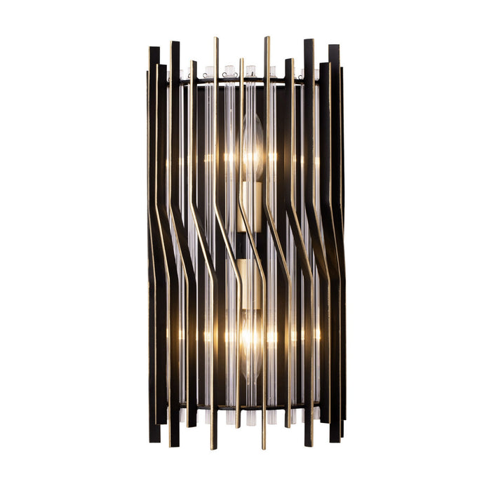 Varaluz 393W02MBFG Two Light Wall Sconce, Matte Black/French Gold