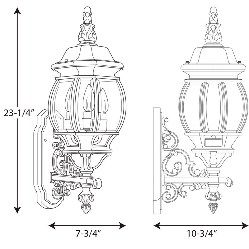 Progress Lighting P5700-31 Three Light Large Wall Lantern, Textured Black