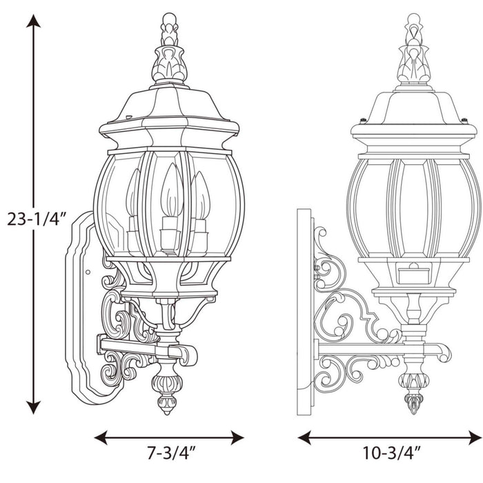Progress Lighting P5700-31 Three Light Large Wall Lantern, Textured Black