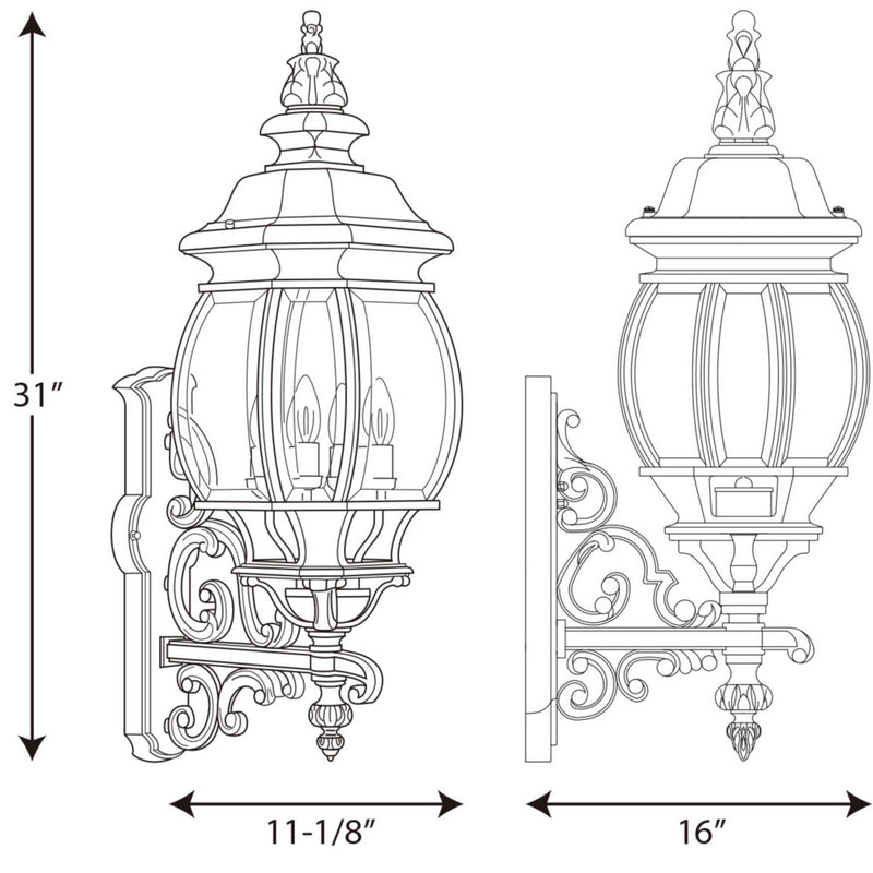 Progress Lighting P5701-31 Four Light Wall Lantern, Textured Black
