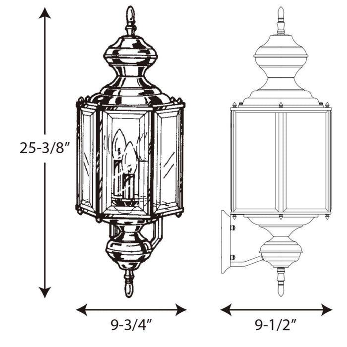Progress Lighting P5730-10 Three Light Wall Lantern, Polished Brass