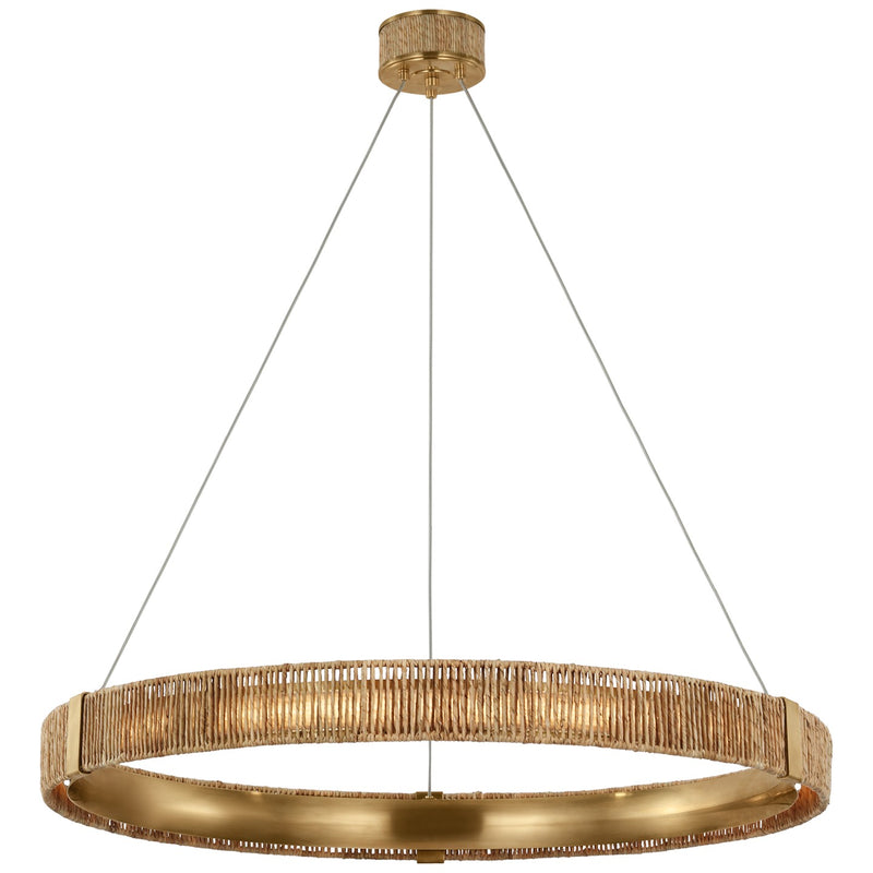Visual Comfort Signature CHC 5040AB/NAB LED Chandelier, Antique-Burnished Brass and Natural Abaca