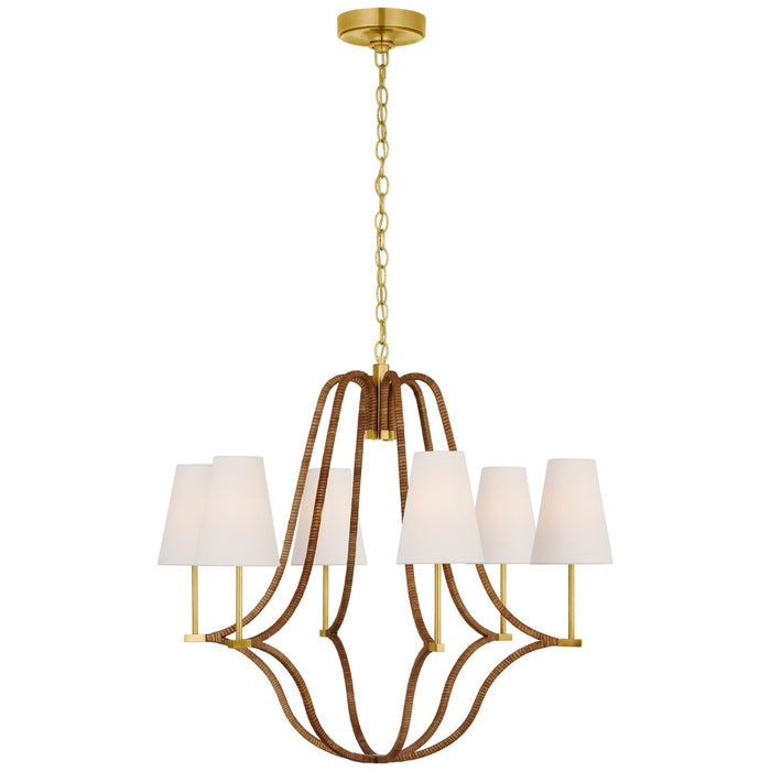 Visual Comfort Signature CHC 5581AB/NRT-L LED Chandelier, Antique-Burnished Brass and Natural Rattan