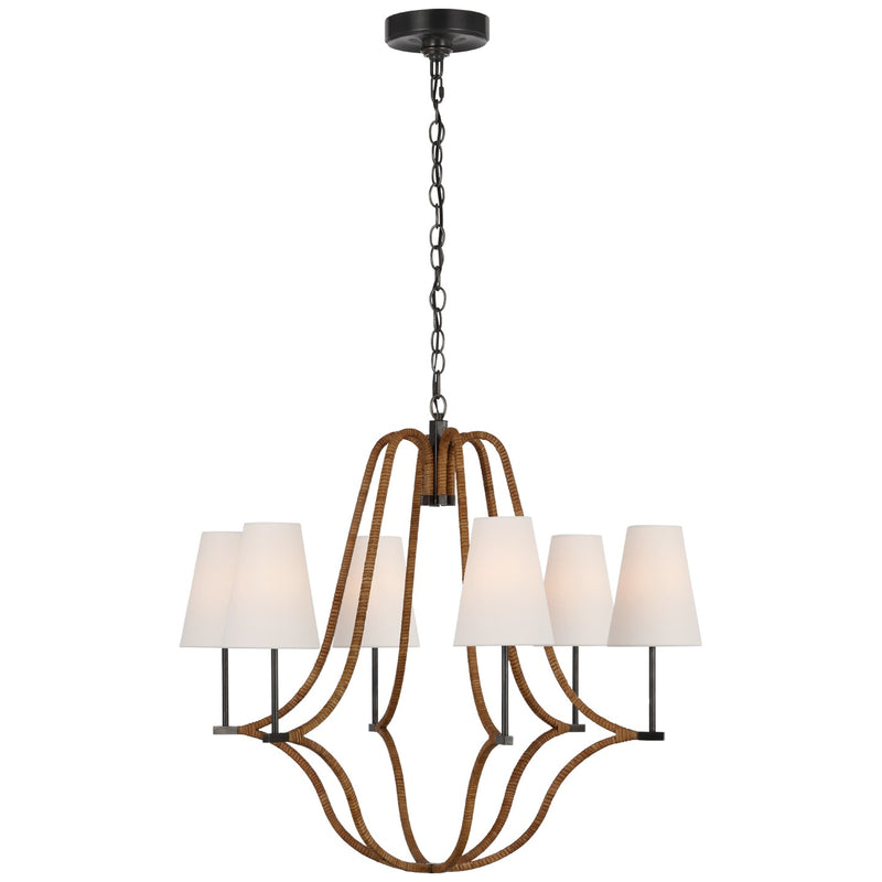 Visual Comfort Signature CHC 5581BZ/NRT-L LED Chandelier, Bronze and Natural Rattan