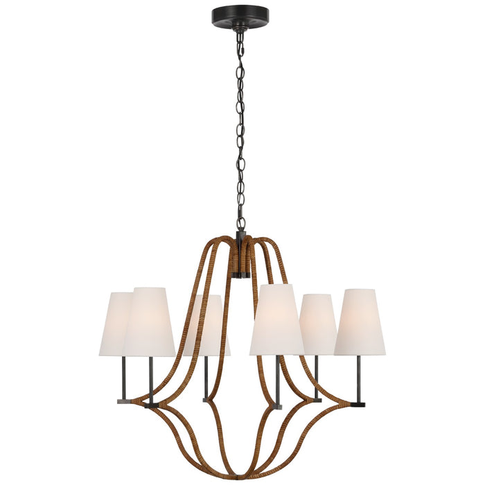 Visual Comfort Signature CHC 5581BZ/NRT-L LED Chandelier, Bronze and Natural Rattan