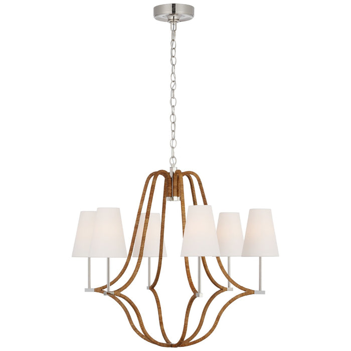 Visual Comfort Signature CHC 5581PN/NRT-L LED Chandelier, Polished Nickel and Natural Rattan