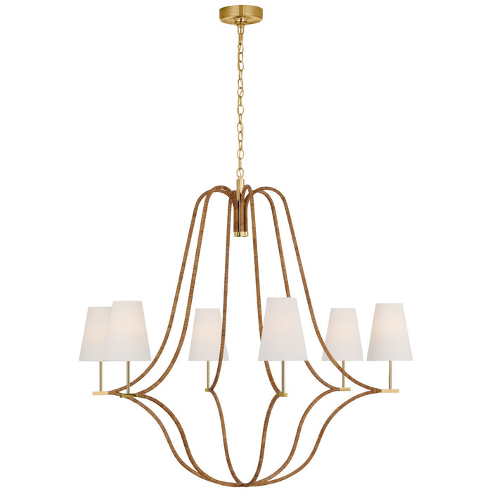 Visual Comfort Signature CHC 5583AB/NRT-L LED Chandelier, Antique-Burnished Brass and Natural Rattan