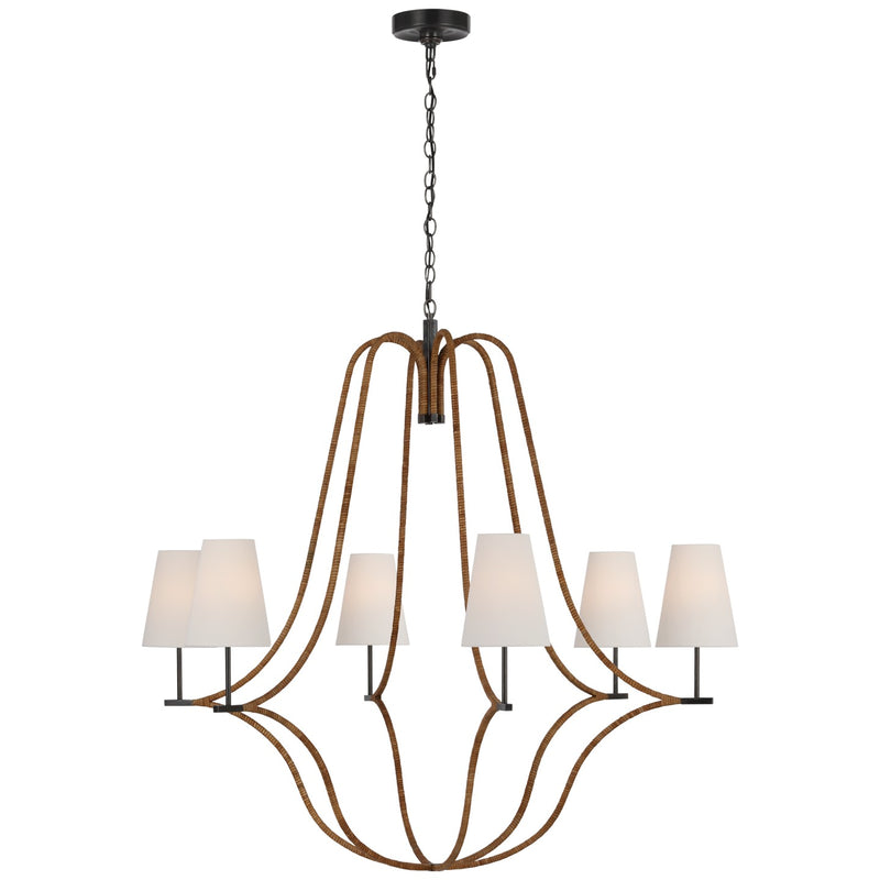 Visual Comfort Signature CHC 5583BZ/NRT-L LED Chandelier, Bronze and Natural Rattan