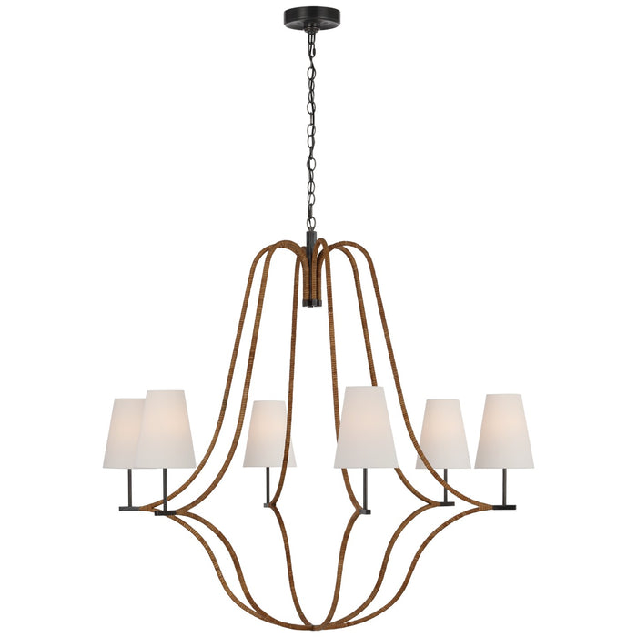 Visual Comfort Signature CHC 5583BZ/NRT-L LED Chandelier, Bronze and Natural Rattan