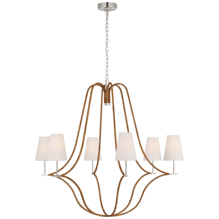 Visual Comfort Signature CHC 5583PN/NRT-L LED Chandelier, Polished Nickel and Natural Rattan