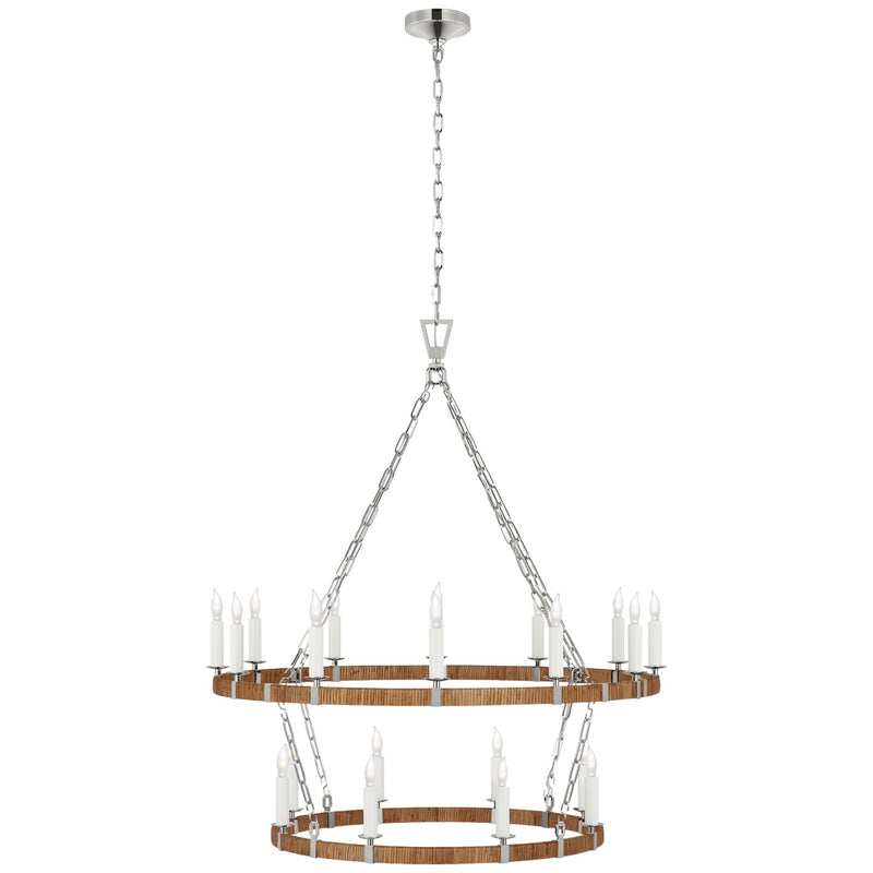 Visual Comfort Signature CHC 5880PN/NRT LED Chandelier, Polished Nickel and Natural Rattan