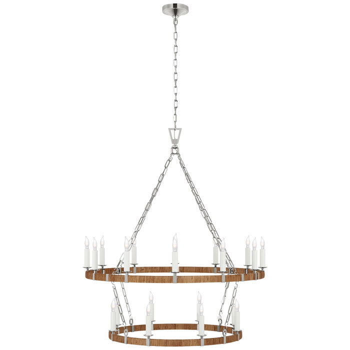 Visual Comfort Signature CHC 5880PN/NRT LED Chandelier, Polished Nickel and Natural Rattan