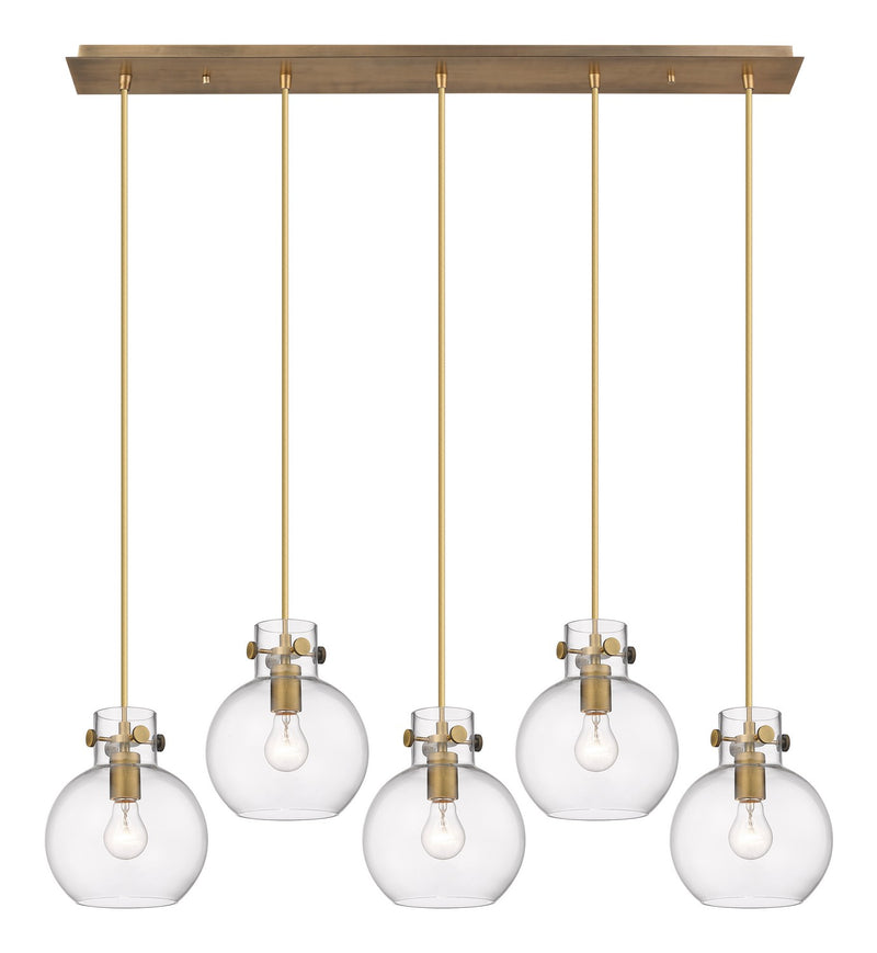 Innovations 125-410-1PS-BB-G410-8CL Five Light Linear Pendant, Brushed Brass
