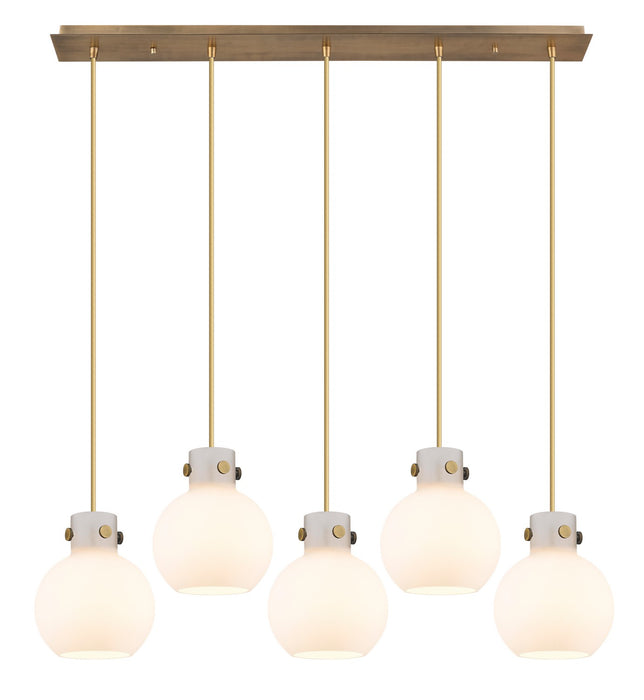 Innovations 125-410-1PS-BB-G410-8WH Five Light Linear Pendant, Brushed Brass