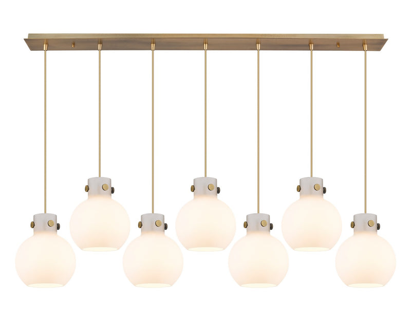 Innovations 127-410-1PS-BB-G410-8WH Five Light Linear Pendant, Brushed Brass