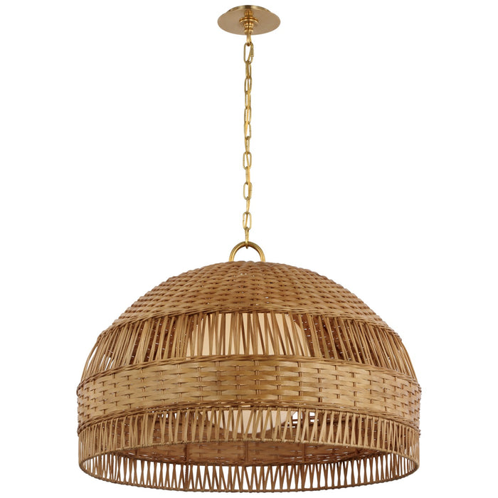 Visual Comfort Signature MF 5052SB/NTW LED Pendant, Soft Brass and Natural Wicker