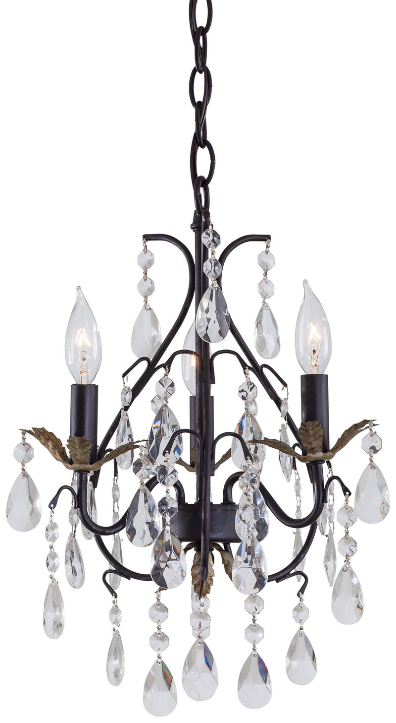 Minka-Lavery 3122-301 Three Light Mini Chandelier, Castlewood Walnutt W/ Silver Highlights