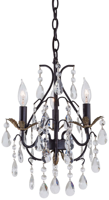 Minka-Lavery 3122-301 Three Light Mini Chandelier, Castlewood Walnutt W/ Silver Highlights (Open Box - Final Sale)