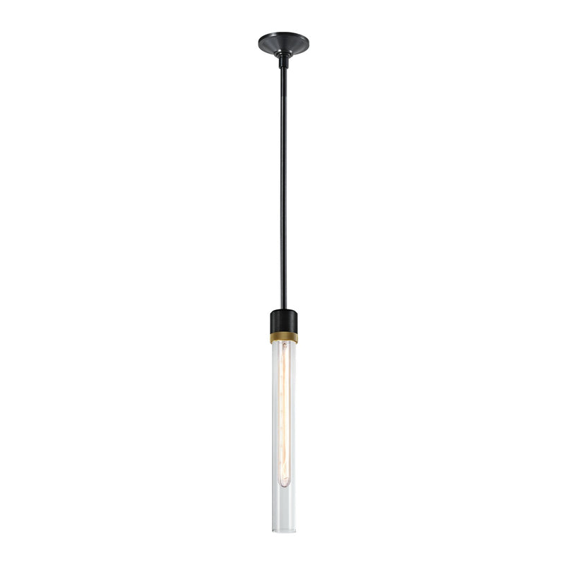 Zeev Lighting P11708-E26-SBB-K-AGB-G2 One Light Pendant, Satin Brushed Black