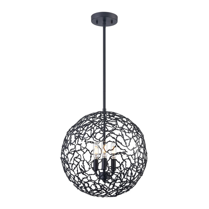 Zeev Lighting P30038-3-MBK Three Light Pendant, Matte Black
