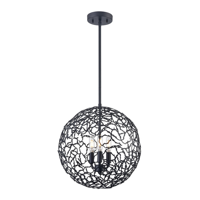 Zeev Lighting P30038-3-MBK Three Light Pendant, Matte Black