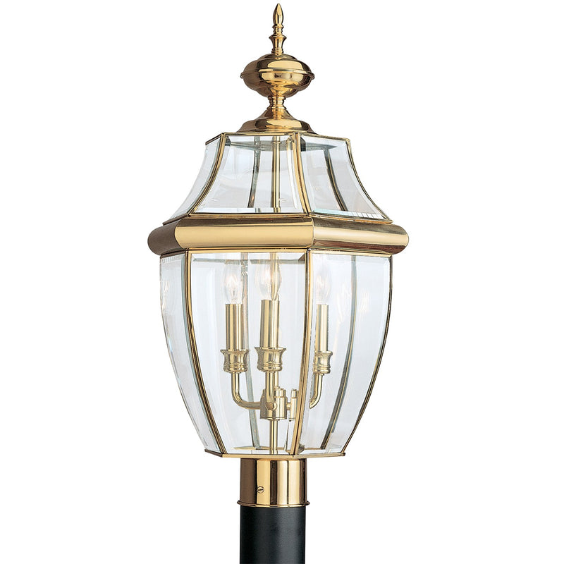 Generation Lighting 8239-02 Three Light Outdoor Post Lantern, Polished Brass