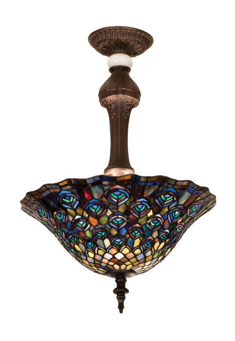 Meyda Tiffany 31101 Three Light Semi-Flushmount, Green/Blue Pbag Purple/Blue Lt Blue Aqua/Green