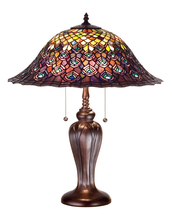 Meyda Tiffany 26666 Two Light Table Lamp, Green/Blue Pbag Purple/Blue Lt Blue Aqua/Green