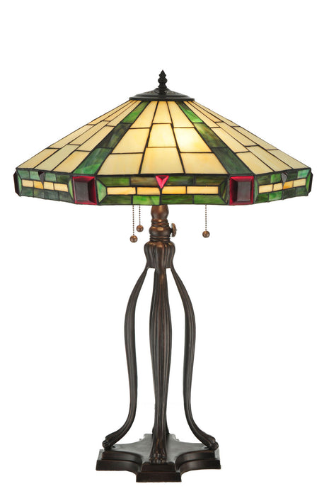 Meyda Tiffany 30788 Three Light Table Lamp, Beige Red