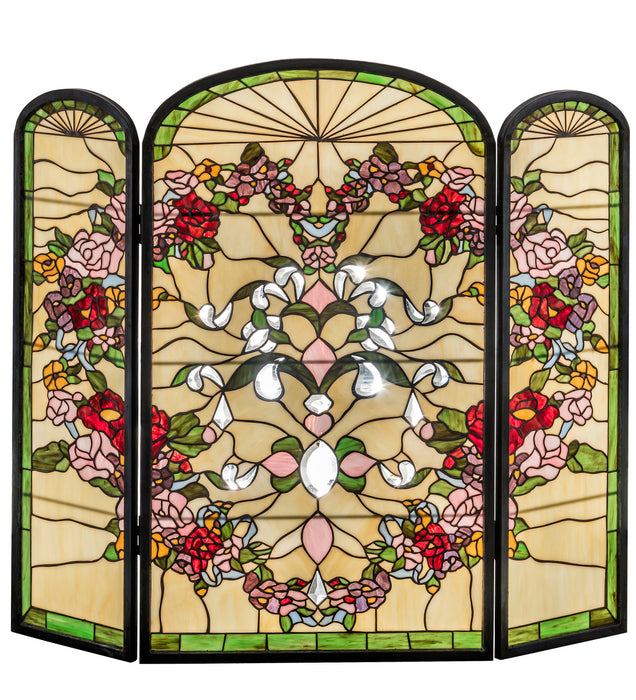 Meyda Tiffany 47991 Fireplace Screen, Beige Burgundy Pr Pink Bevels