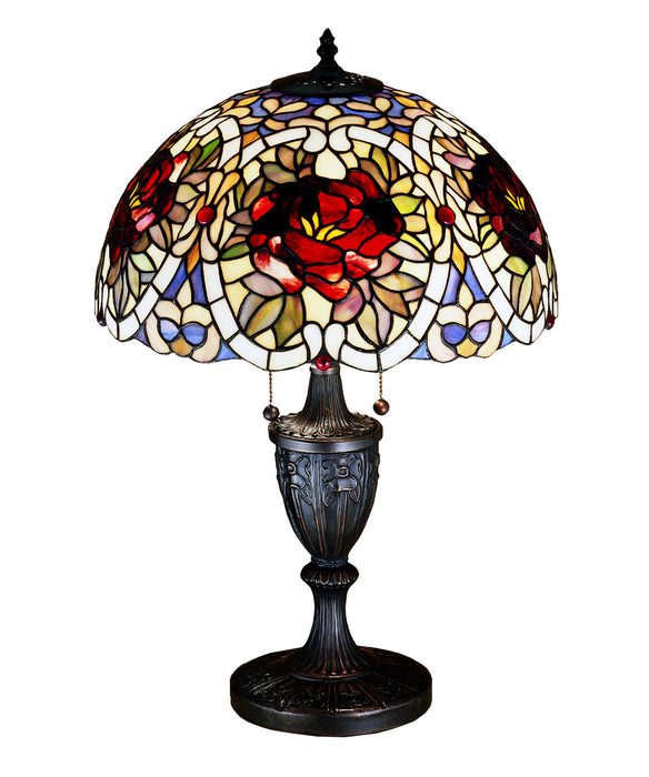 Meyda Tiffany 26674 Two Light Table Lamp, Beige Burgundy Ca