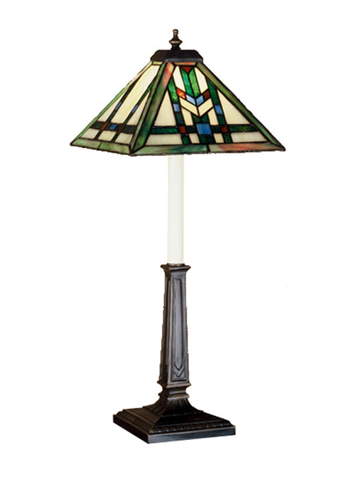 Meyda Tiffany 47836 One Light Table Lamp, Beige Green Lt Blue Burgundy