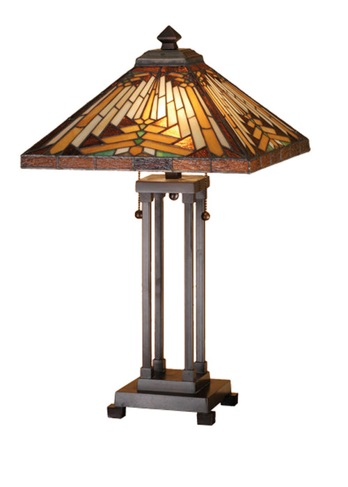 Meyda Tiffany 66230 Two Light Table Lamp, Mahogany Bronze