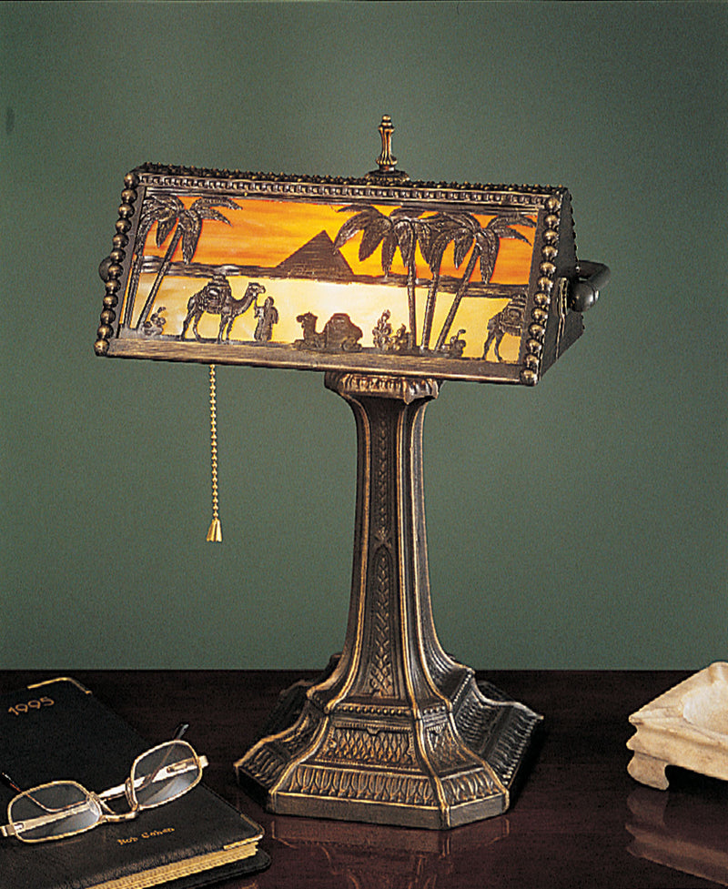 Meyda Tiffany 27142 One Light Banker's Lamp, Antique Brass