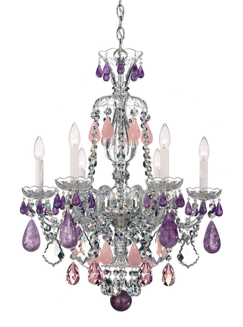 Schonbek 5535CL Six Light Chandelier, Polished Silver