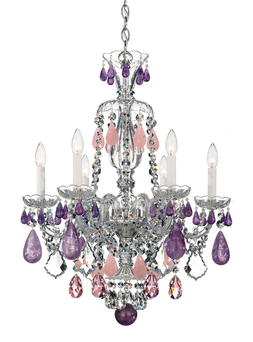 Schonbek 5535CL Six Light Chandelier, Polished Silver