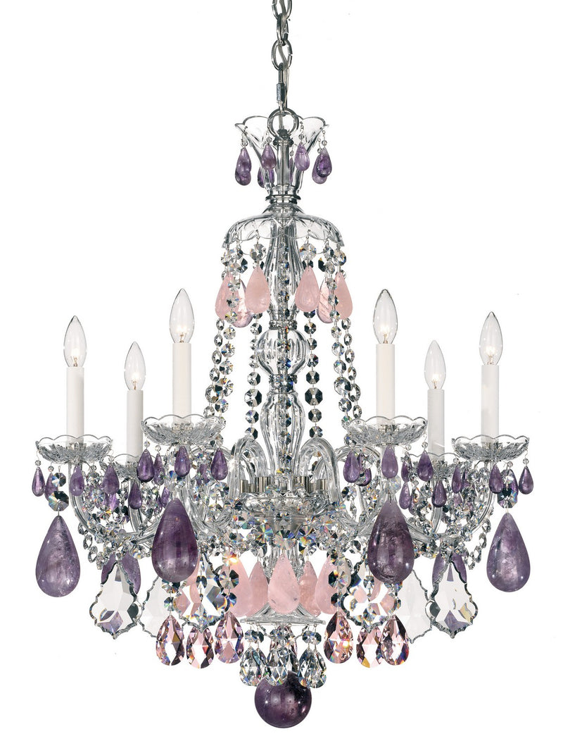 Schonbek 5536CL Seven Light Chandelier, Polished Silver